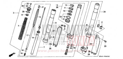 FOURCHETTE AVANT (CR125RN/RP) CR125RN de 1992